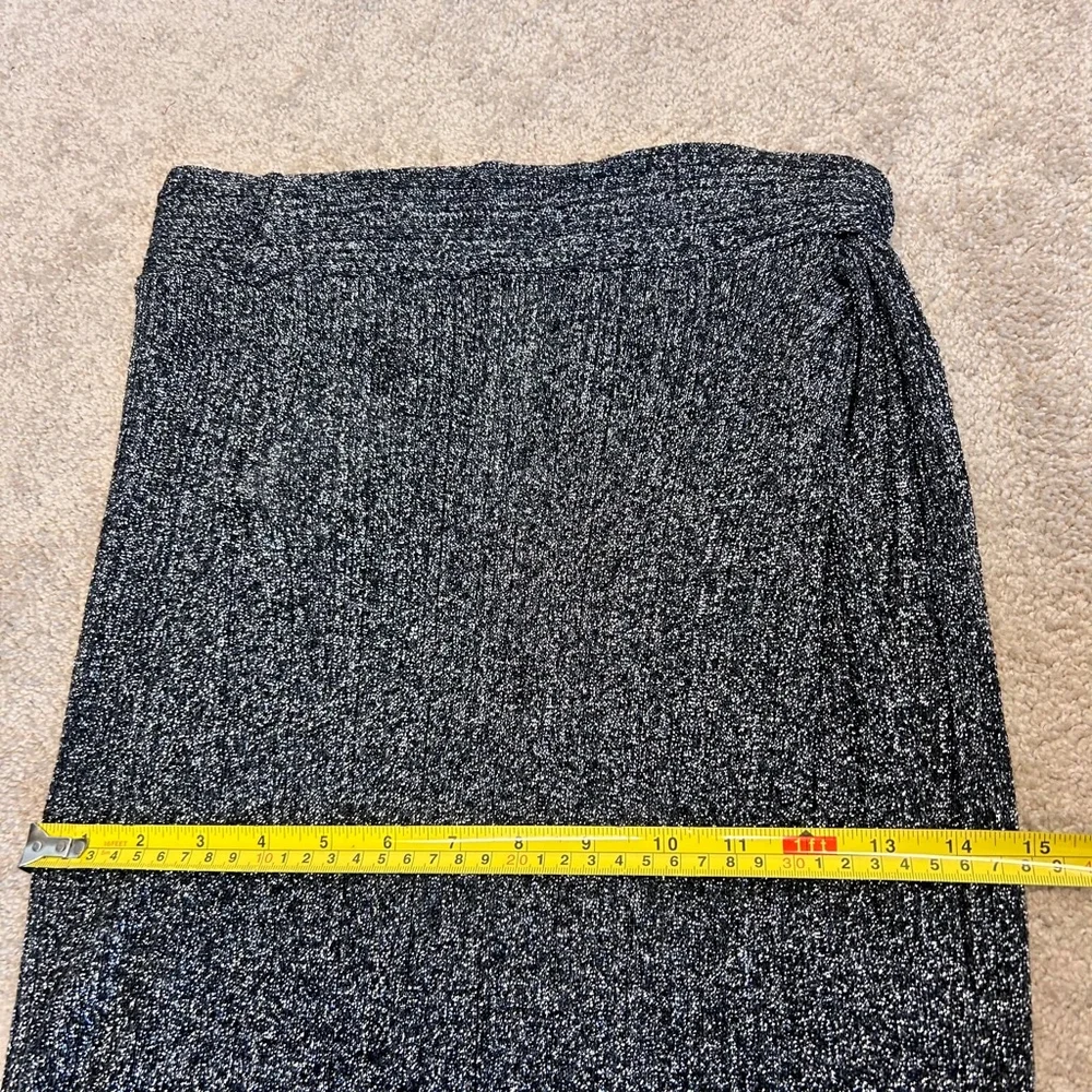 Zara black silver thread knit skirt side twist knot high slit Sz S NWOT